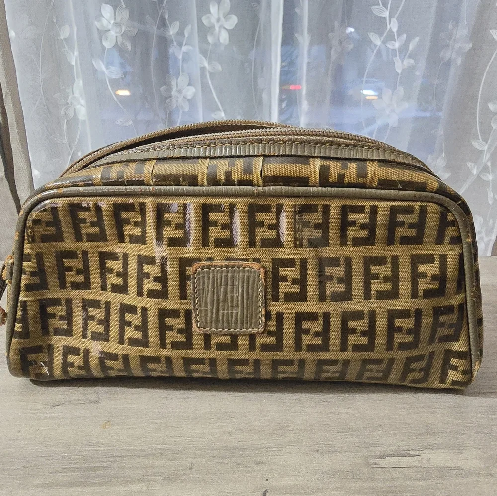 Vintage Fendi Zucca Brown and Tan Monogram Cosmetic Bag - Picture 2 of 11